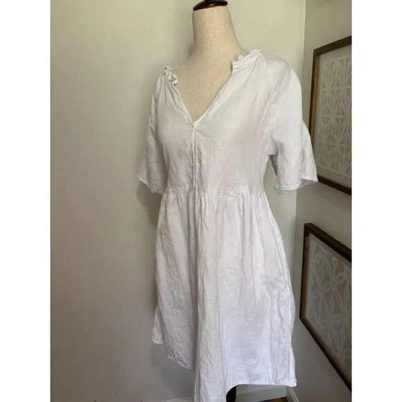 Old Navy White Cotton Dress Cottagecore Peasant Boho Mini Flowy M - Picture 3 of 8